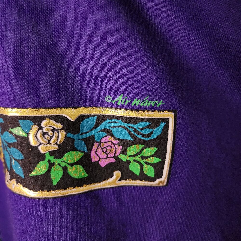 Vtg 90s Jerzees USA Air Waves Womens Large Royal Purple Hummingbird Gold T-shirt - Picture 6 of 9